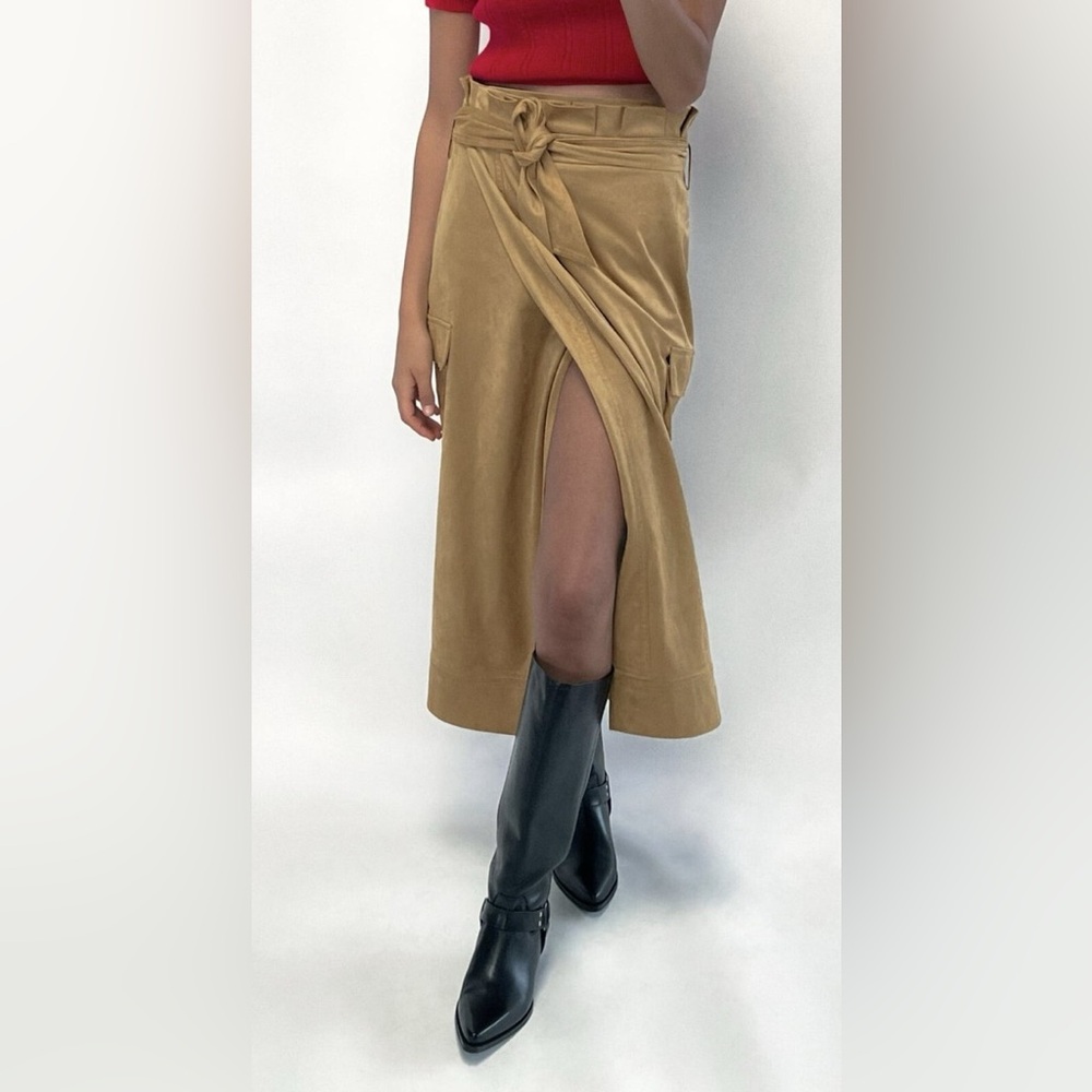 ZARA FAUX SUEDE PAPERBAG MIDI SKIRT